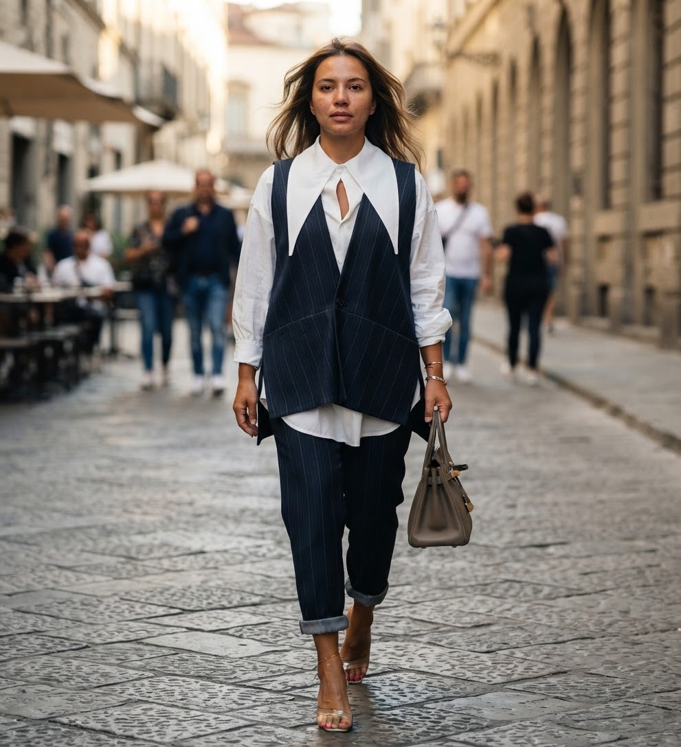 Completo 3 pezzi smanicato camicia pantalone